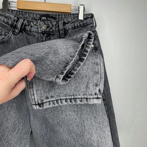 Zara Grey Acid Wash High Rise Distressed Denim Boyfriend Mom Jeans 4 - Picture 9 of 14